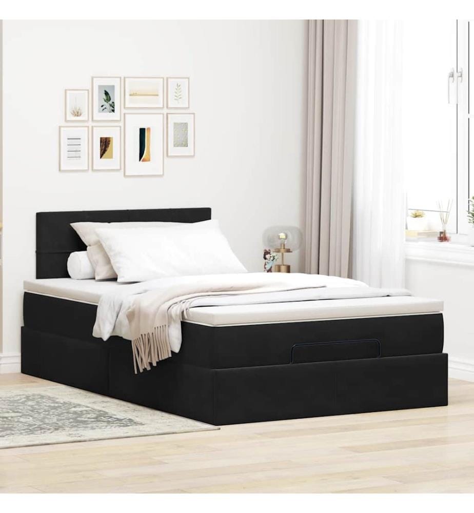 Ottomane Bett mit Matratze & LEDs Schwarz 120x190 cm Samt