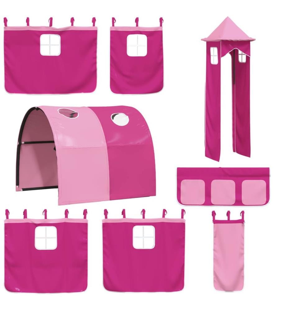 Rideaux pour lit mezzanine avec tunnel et tour rose