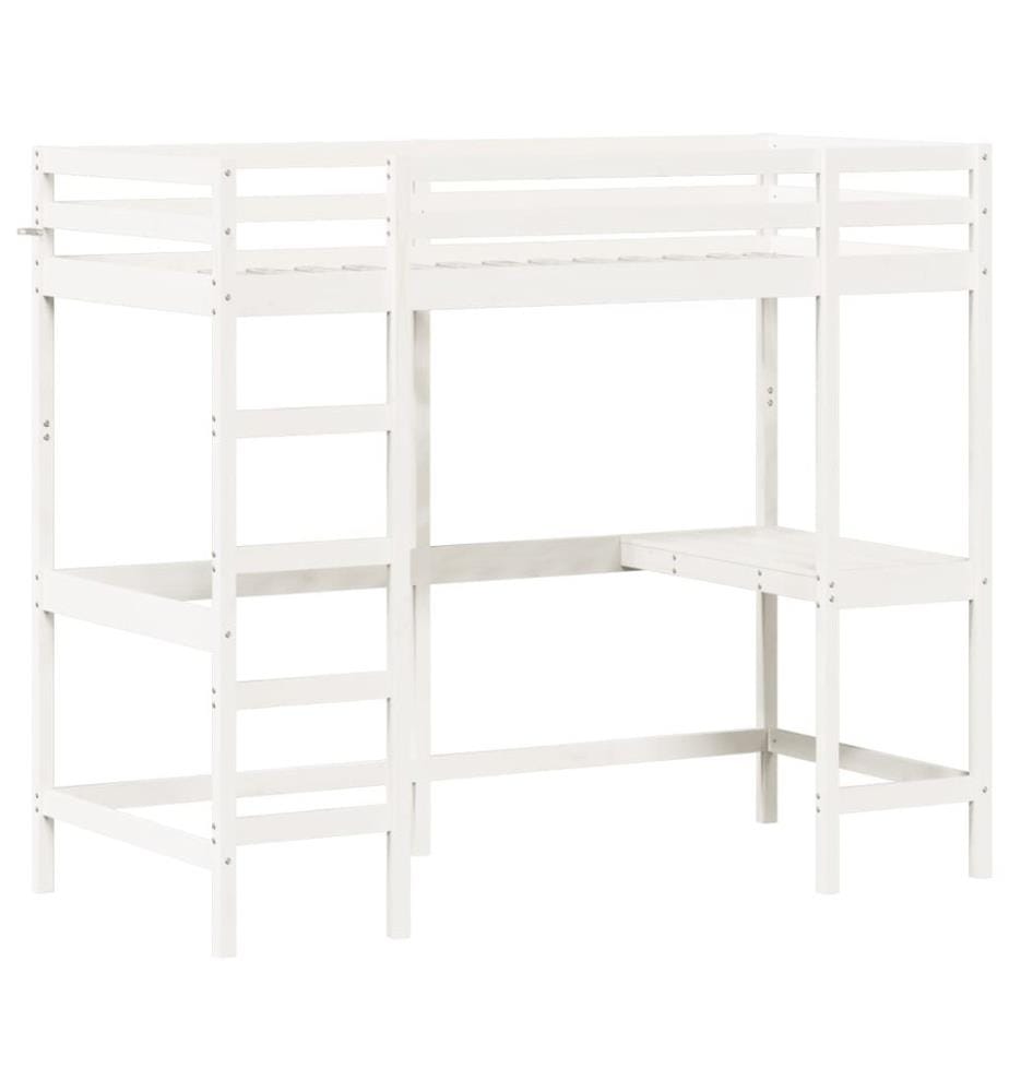 Hochbett mit Schreibtisch Weiss 90x200 cm Massivholz Kiefer