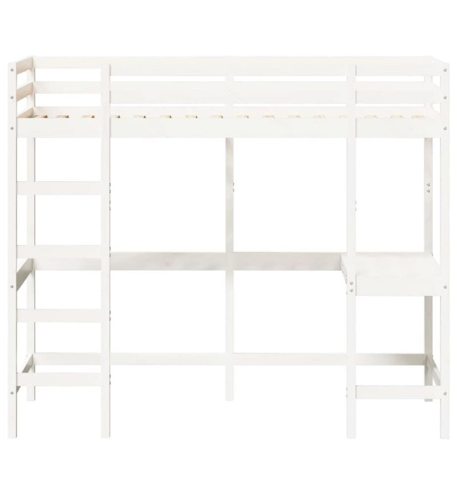 Hochbett mit Schreibtisch Weiss 90x200 cm Massivholz Kiefer