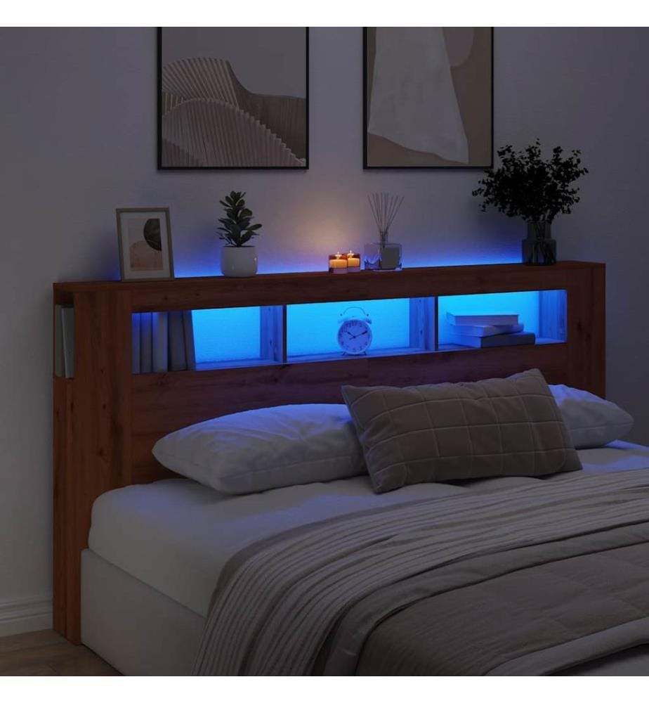 Tête de lit à LED chêne artisanal 200x18,5x103,5 cm