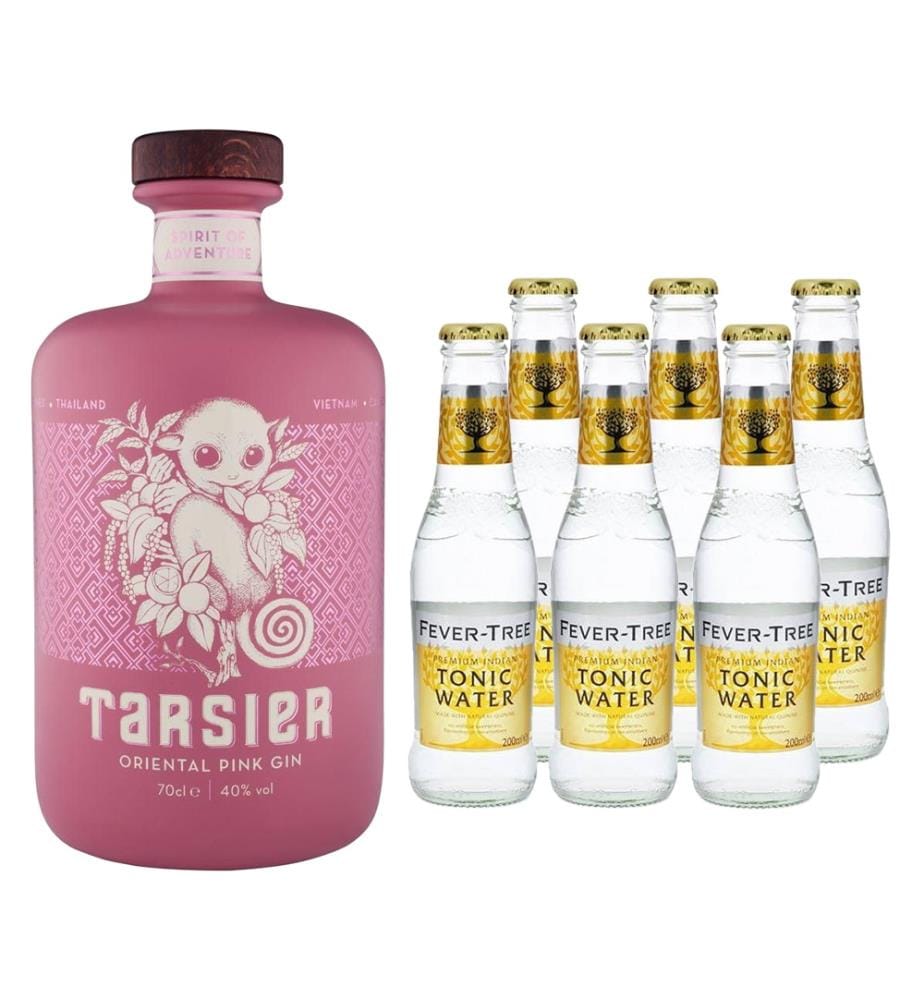 Tarsier Pink Oriental Gin + 6x Fevertree Indian Tonic - 1 x 70 cl + 6 x 20 cl