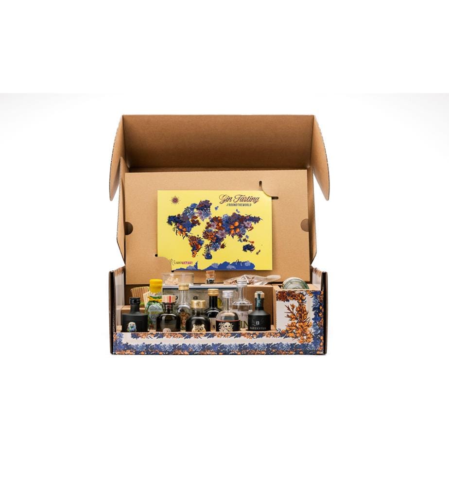 LiquiTaste Gin Tasting Box #ROUNDTHEWORLD - Lime (ohne Tonics) - 1 x 55 cl, 12 x 20 cl