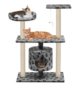 Arbre à chat avec griffoir en sisal 95 cm Gris Motif de pattes
