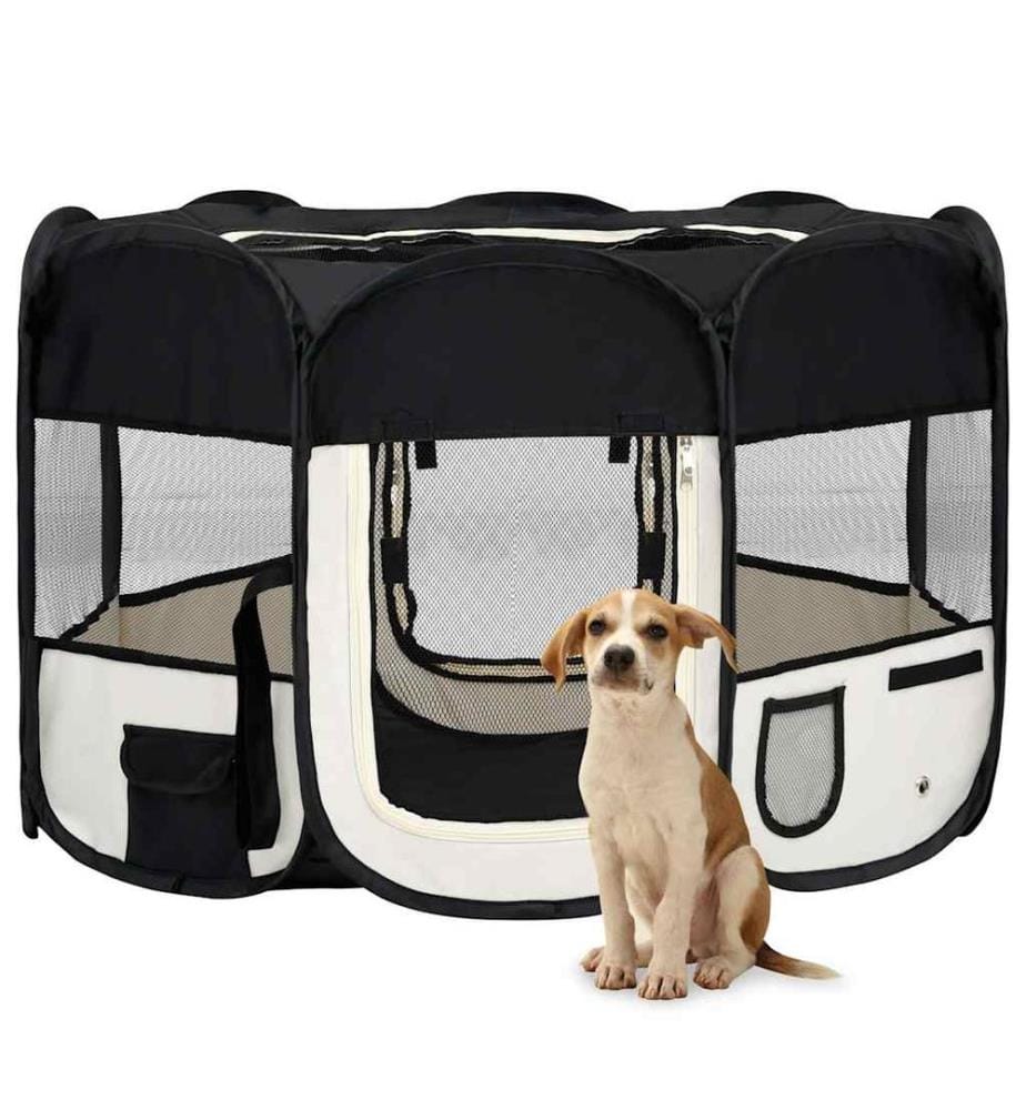 Faltbarer Welpenlaufstall mit Tragetasche Schwarz 110x110x58 cm