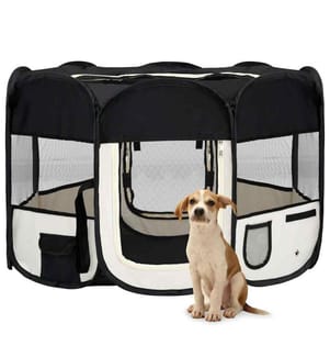 Faltbarer Welpenlaufstall mit Tragetasche Schwarz 110x110x58 cm