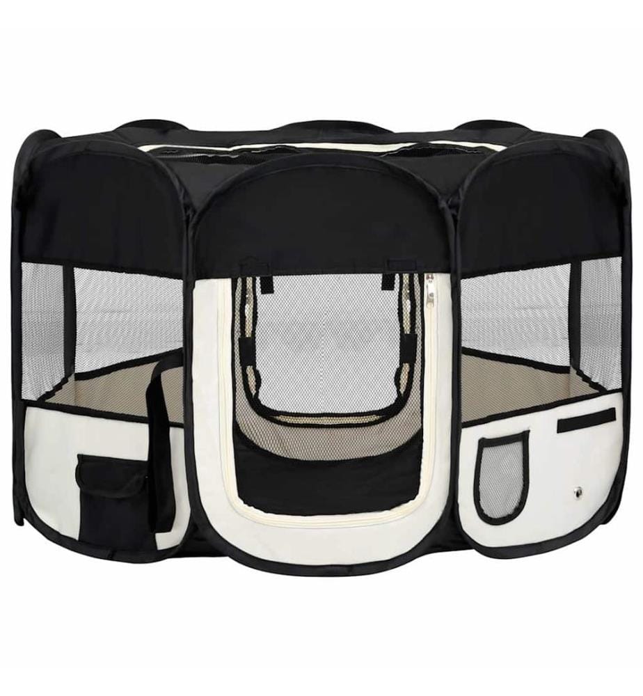 Faltbarer Welpenlaufstall mit Tragetasche Schwarz 110x110x58 cm