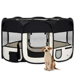 Faltbarer Welpenlaufstall mit Tragetasche Schwarz 145x145x61 cm