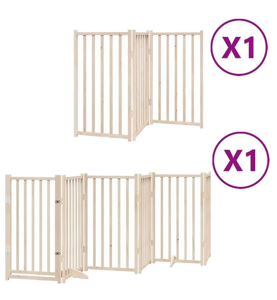 Barrière pour chiens avec porte pliable 9panneaux bois peuplier