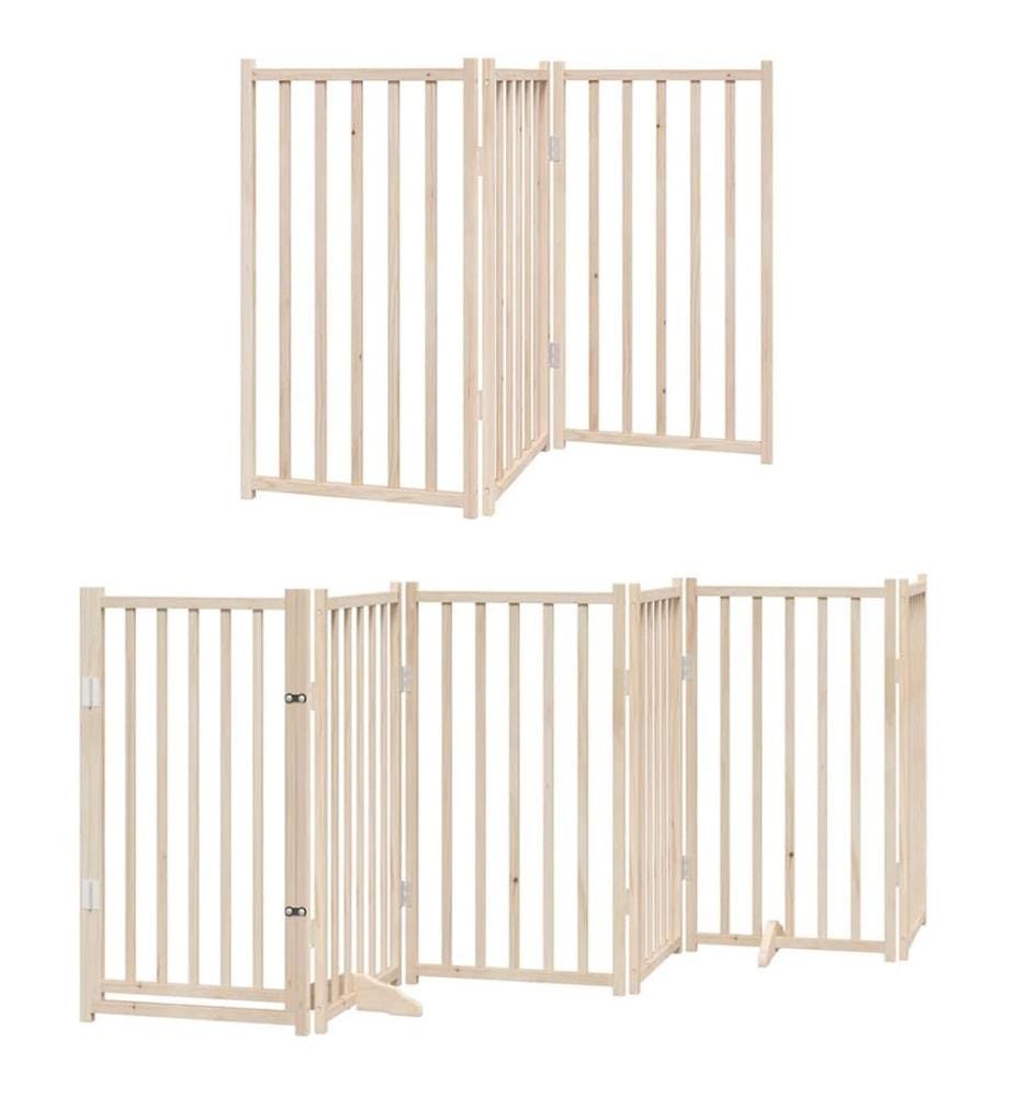 Barrière pour chiens avec porte pliable 9panneaux bois peuplier