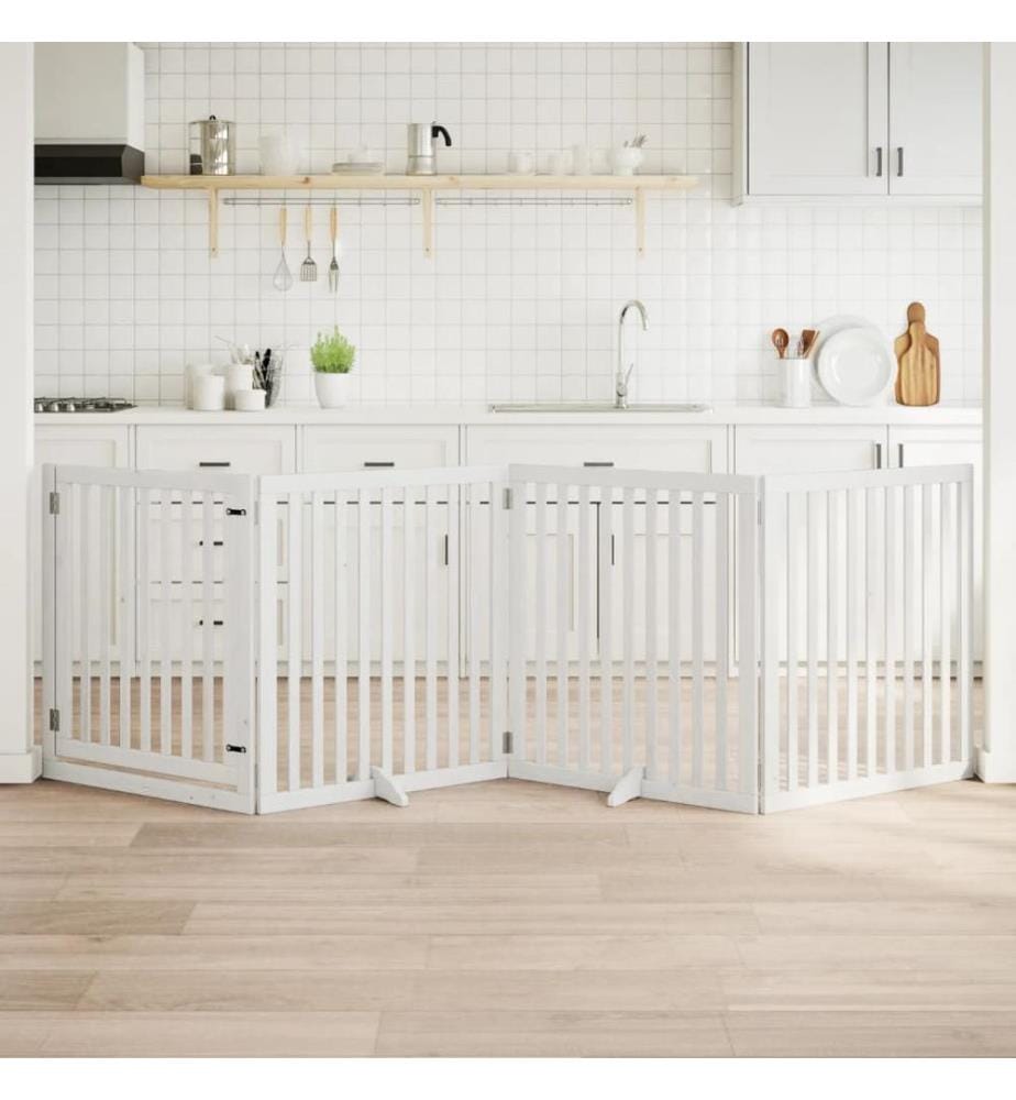 Barrière pour chiens et porte 4 panneaux blanc bois de peuplier
