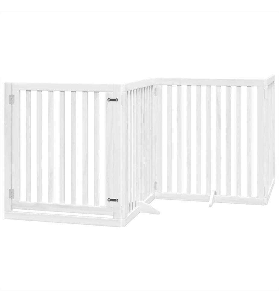 Barrière pour chiens et porte 4 panneaux blanc bois de peuplier