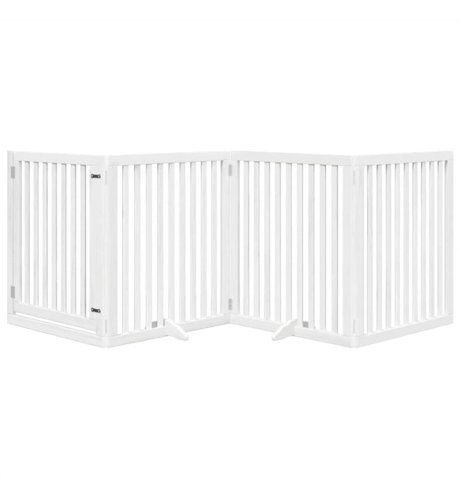Barrière pour chiens et porte 4 panneaux blanc bois de peuplier