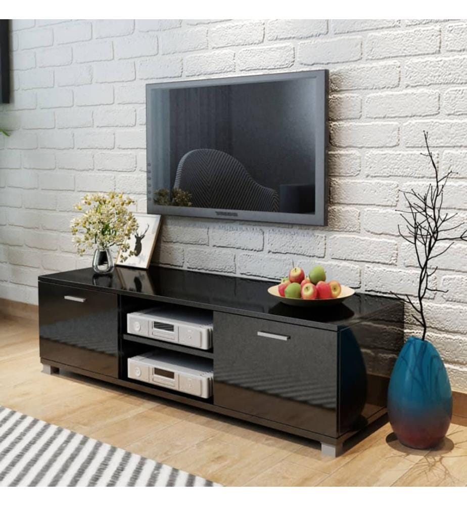 Meuble TV Noir brillant 140x40,5x35 cm