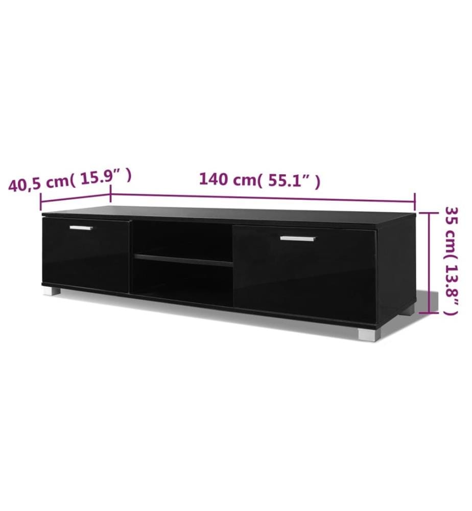 Meuble TV Noir brillant 140x40,5x35 cm
