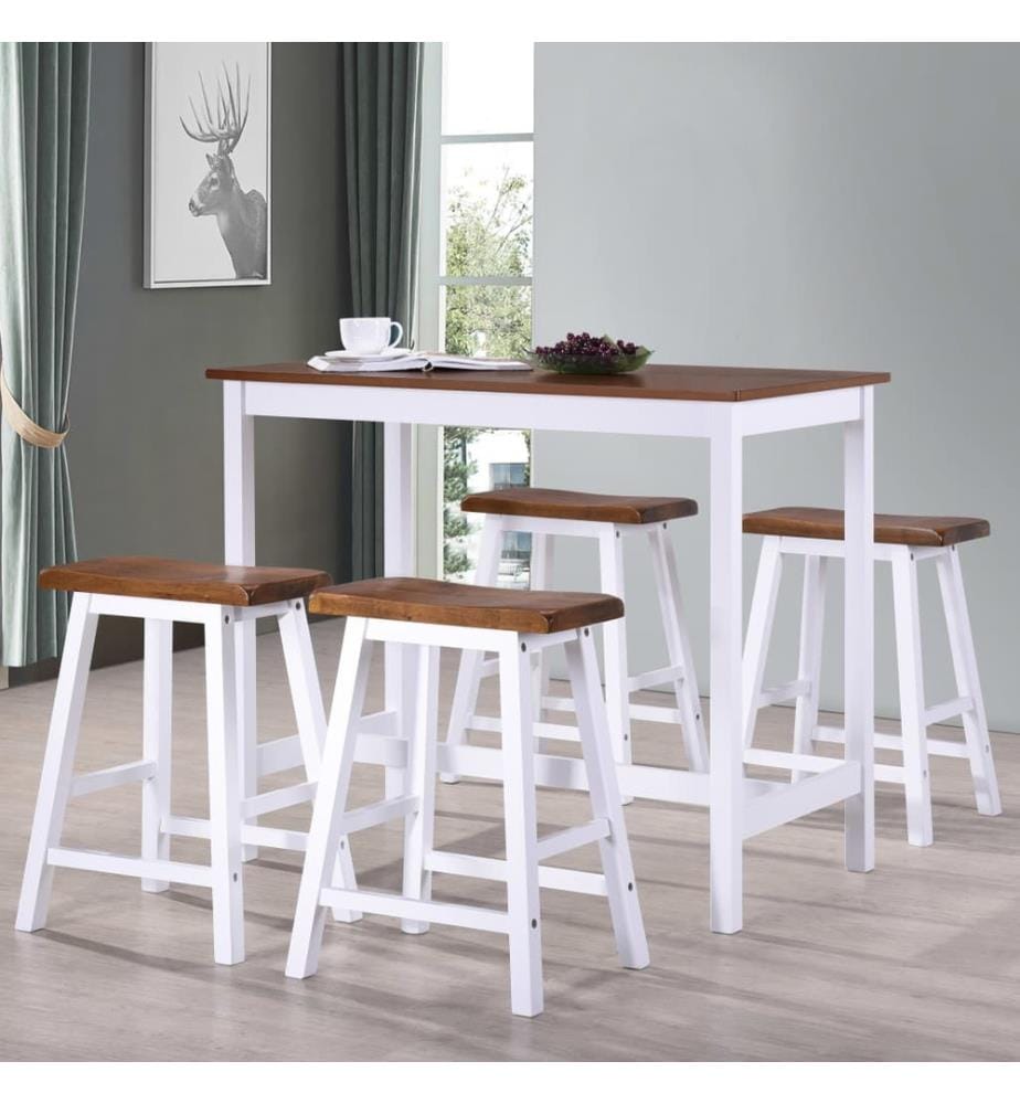 Table et tabouret de bar 5 pcs Bois massif