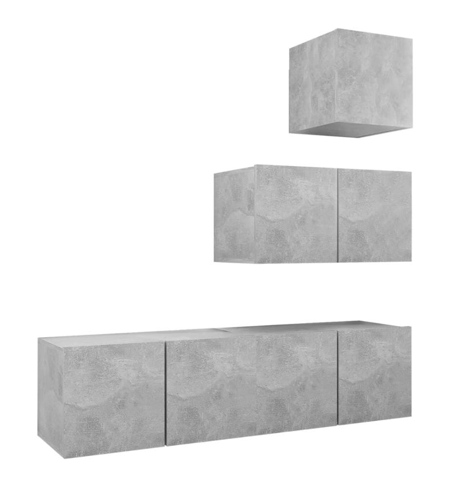 Ensemble de meubles TV 4 pcs Gris béton Bois d'ingénierie