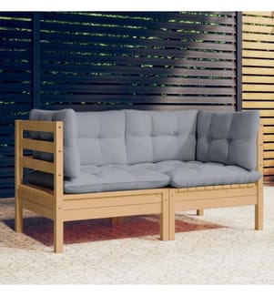 2-Sitzer-Gartensofa mit Grauen Kissen Massivholz Kiefer