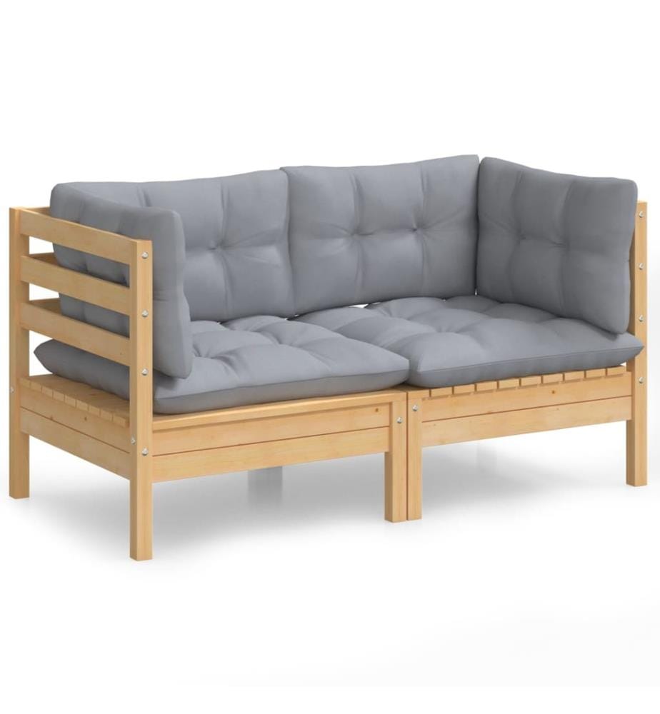 2-Sitzer-Gartensofa mit Grauen Kissen Massivholz Kiefer