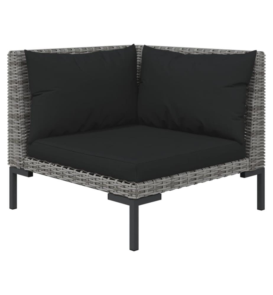 4-tlg. Garten-Lounge-Set mit Kissen Poly Rattan Dunkelgrau