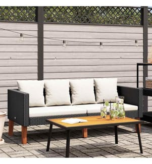 2-Sitzer-Gartensofa mit Auflagen Poly Rattan Schwarz