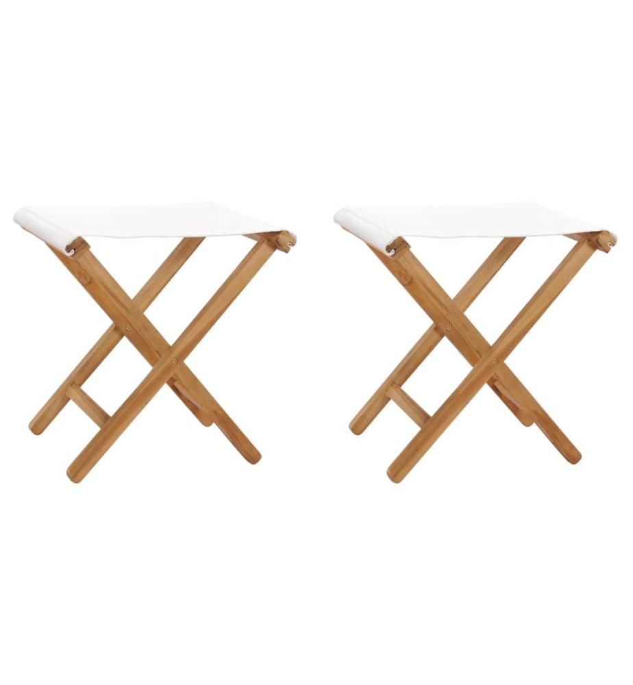 Klappstühle 2 Stk. Teak Massivholz und Stoff Cremeweiss