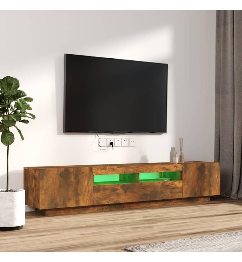 2-tlg. TV-Schrank-Set LED-Leuchten Räuchereiche Holzwerkstoff