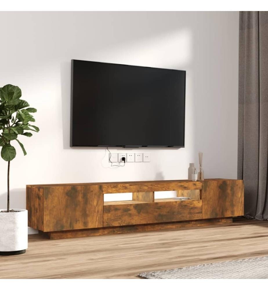 2-tlg. TV-Schrank-Set LED-Leuchten Räuchereiche Holzwerkstoff