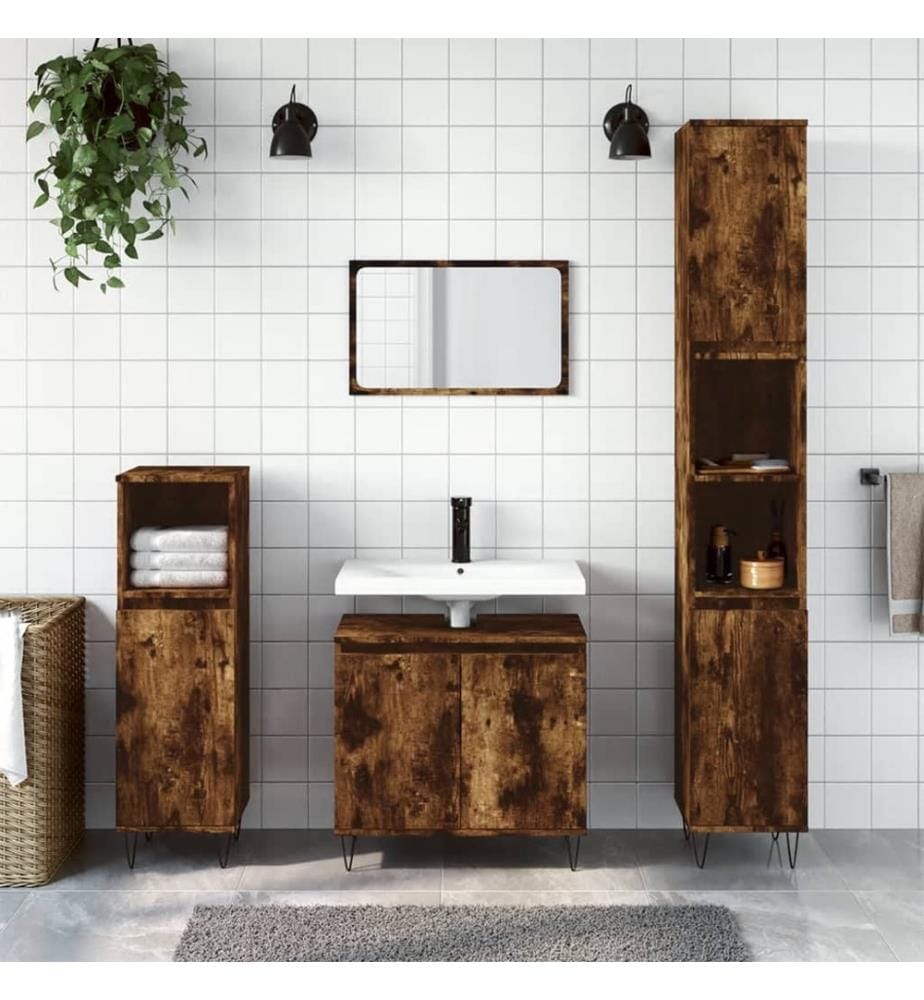 Ensemble d'armoires de salle de bain 3 pcs chêne fumé