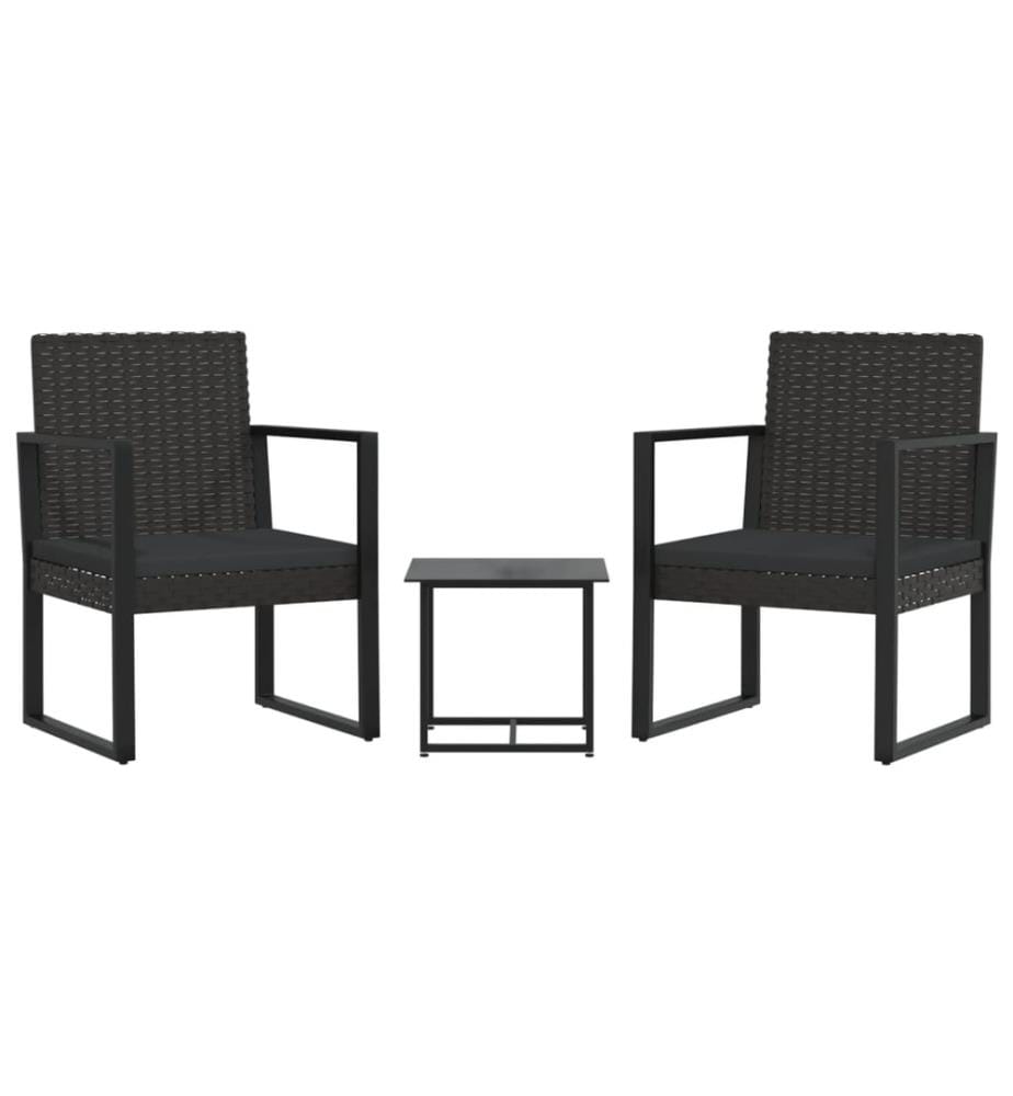 3-tlg. Garten-Lounge-Set mit Kissen Schwarz Poly Rattan