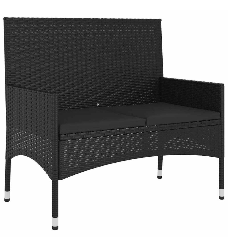 Gartenbank 2-Sitzer mit Kissen Schwarz Poly Rattan