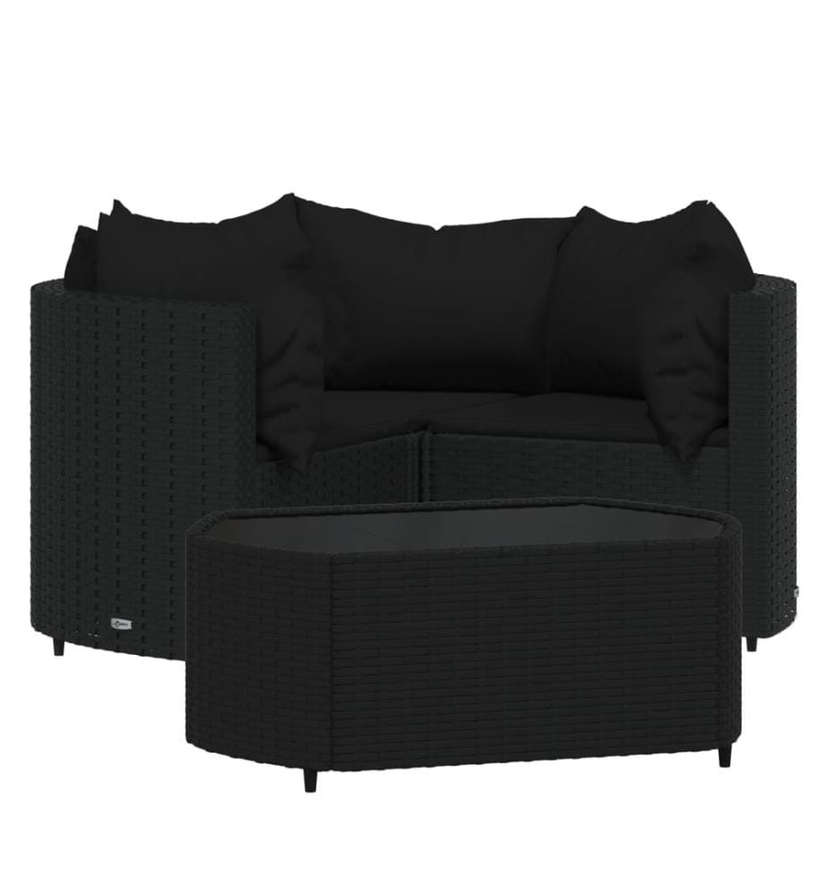 4-tlg. Garten-Lounge-Set mit Kissen Schwarz Poly Rattan