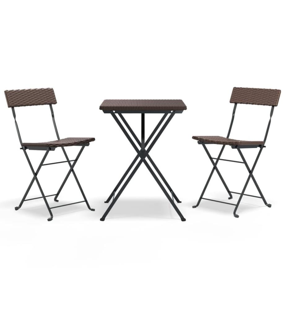 Ensemble de bistro pliable 3 pcs Marron Résine tressée