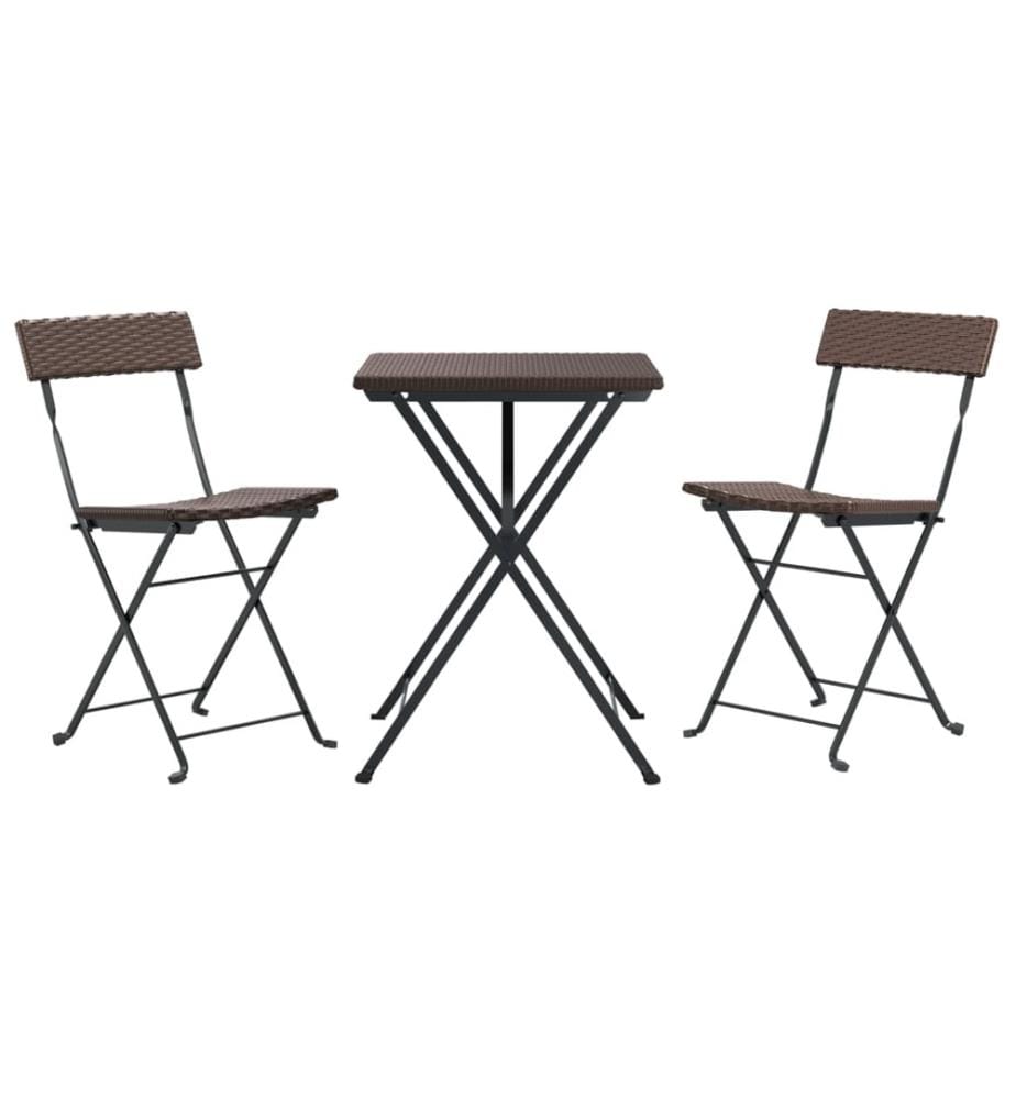 Ensemble de bistro pliable 3 pcs Marron Résine tressée