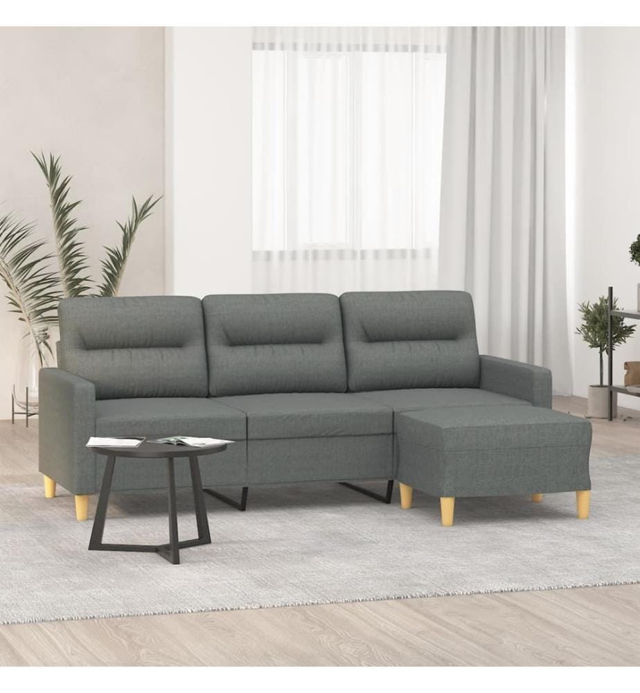 3-Sitzer-Sofa mit Hocker Dunkelgrau 180 cm Stoff