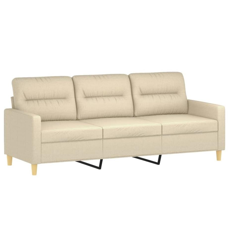 3-tlg. Sofagarnitur mit Kissen Creme Stoff