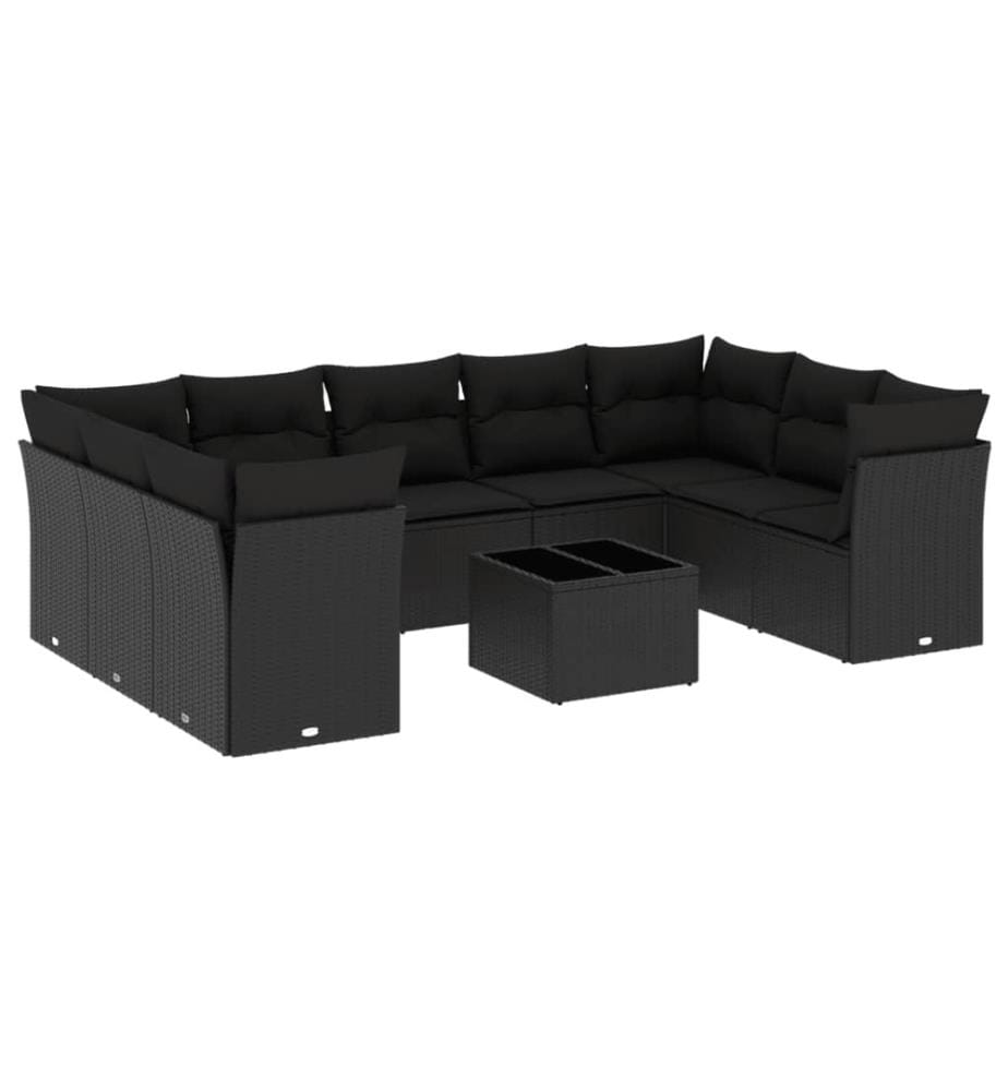 10-tlg. Garten-Sofagarnitur mit Kissen Schwarz Poly Rattan