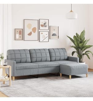 Canapé à 3 places avec repose-pieds Gris clair 210 cm Tissu