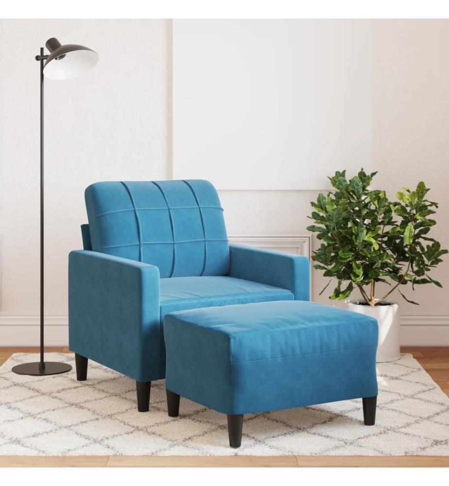 Sessel mit Hocker Blau 60 cm Samt