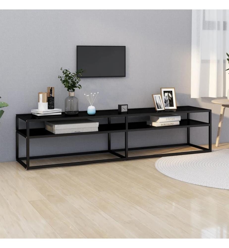 Meuble TV noir 180x40x40,5 cm verre trempé