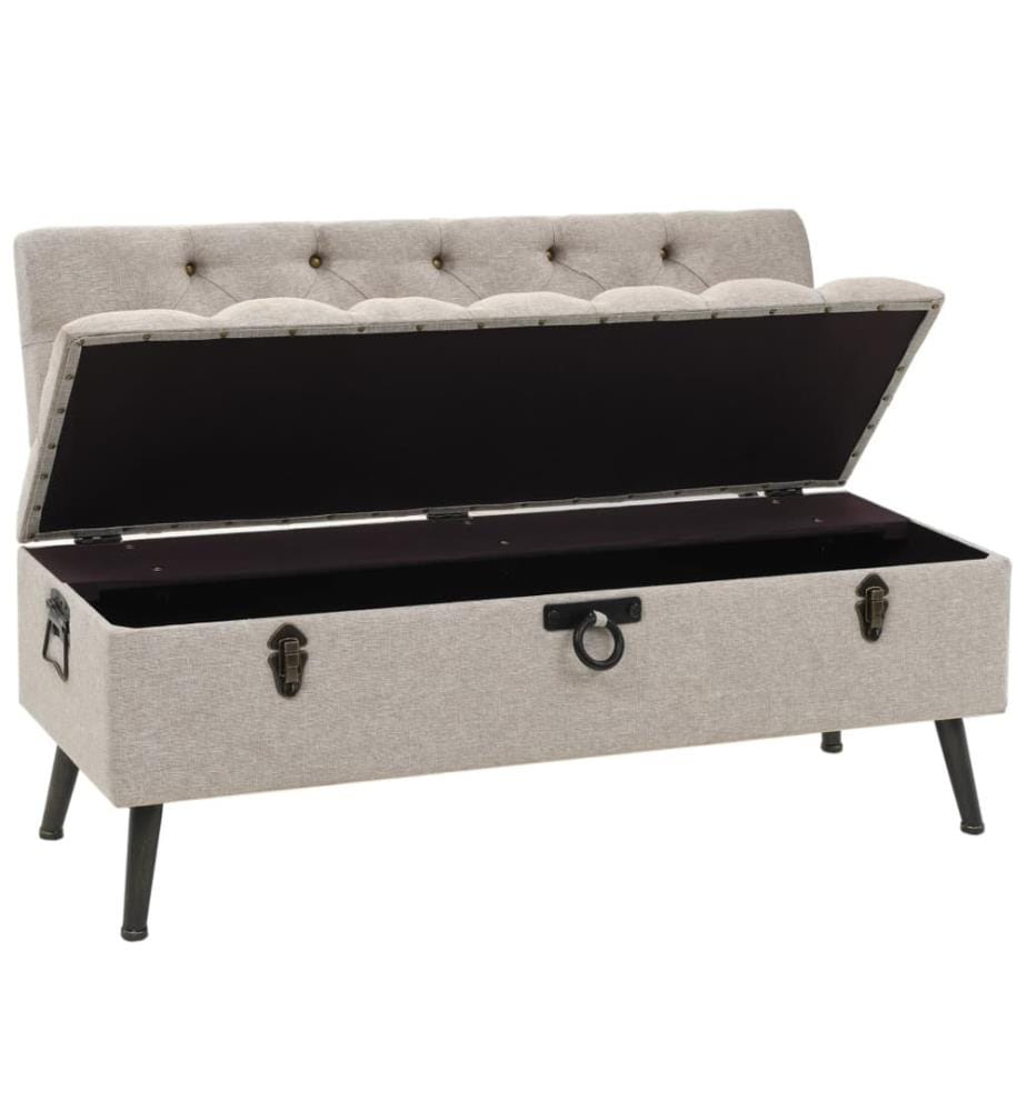 Sitzbank mit Stauraum und Rückenlehne 110cm Creme Stoff