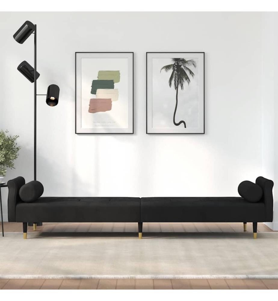 Schlafsofa mit Kissen Schwarz Samt