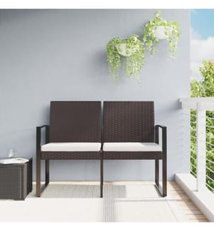 Gartenbank 2-Sitzer mit Kissen Braun PP-Rattan