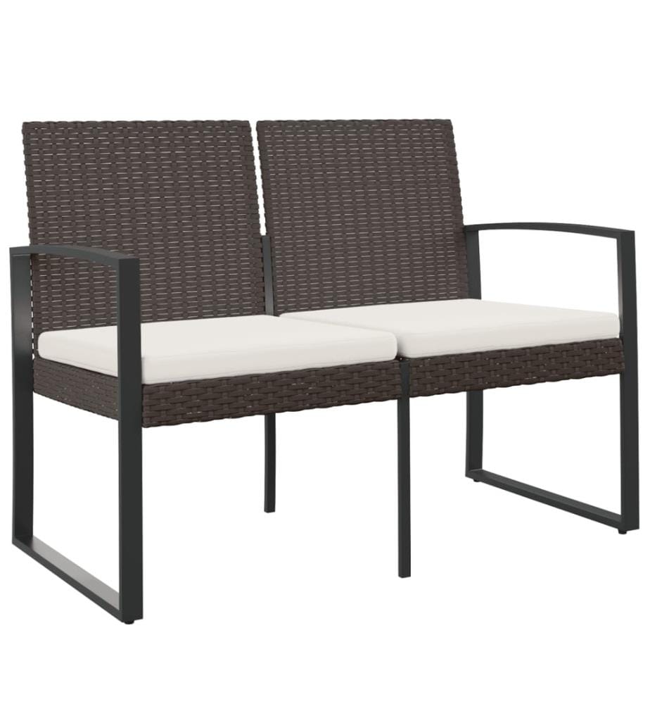 Gartenbank 2-Sitzer mit Kissen Braun PP-Rattan