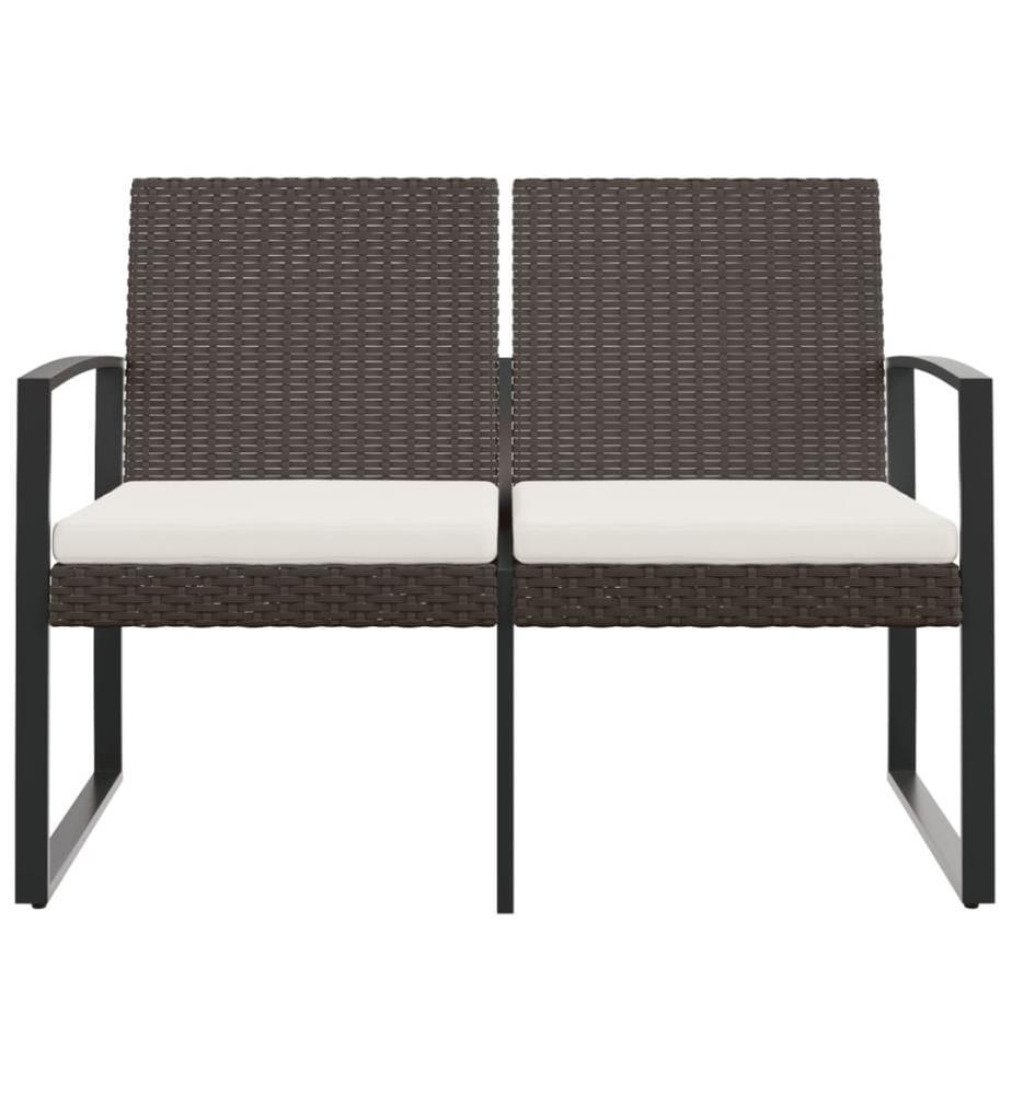 Gartenbank 2-Sitzer mit Kissen Braun PP-Rattan