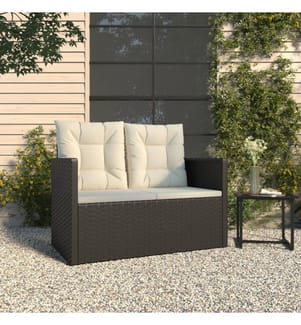 Gartenbank mit Kissen Schwarz 105 cm Poly Rattan