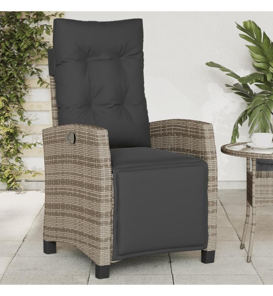 Gartensessel mit Fussteil Verstellbar Grau Poly Rattan