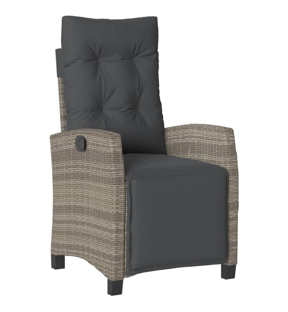 Gartensessel mit Fussteil Verstellbar Grau Poly Rattan