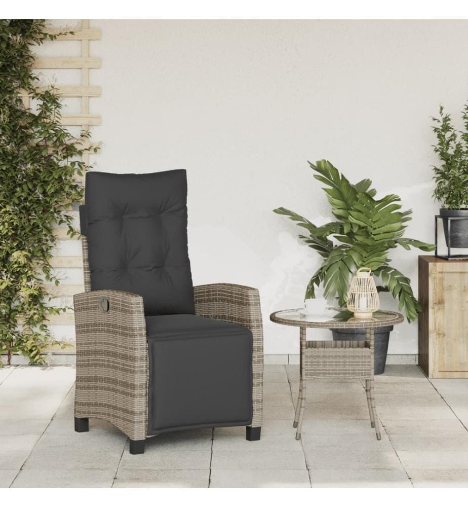 Gartensessel mit Fussteil Verstellbar Grau Poly Rattan
