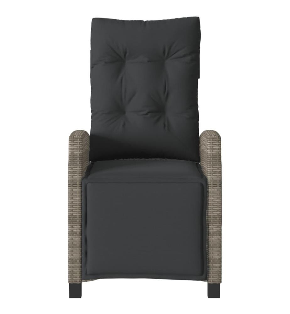 Gartensessel mit Fussteil Verstellbar Grau Poly Rattan